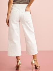 White Button Detail Cropped Wide Leg Jeans - Image 3 of 5