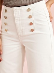 White Button Detail Cropped Wide Leg Jeans - Image 4 of 5