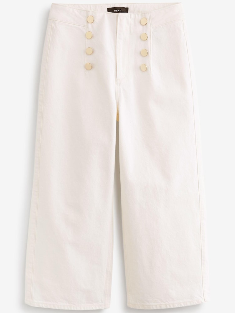 White Button Detail Cropped Wide Leg Jeans - Image 5 of 5