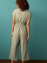 Green Short Sleeve Pleated Corset Detail Wide Leg Jumpsuit - Image 3 of 5