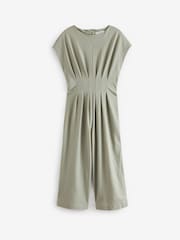 Green Short Sleeve Pleated Corset Detail Wide Leg Jumpsuit - Image 5 of 5