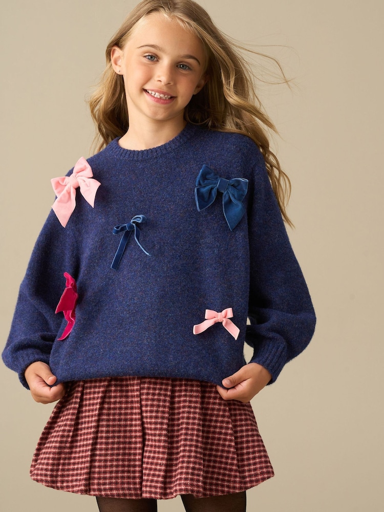 Angel & Rocket Blue Freya All Over Bow Knitted Jumper - Image 1 of 3 Angel & Rocket Blue Freya All Over Bow Knitted Jumper - Image 1 of 3