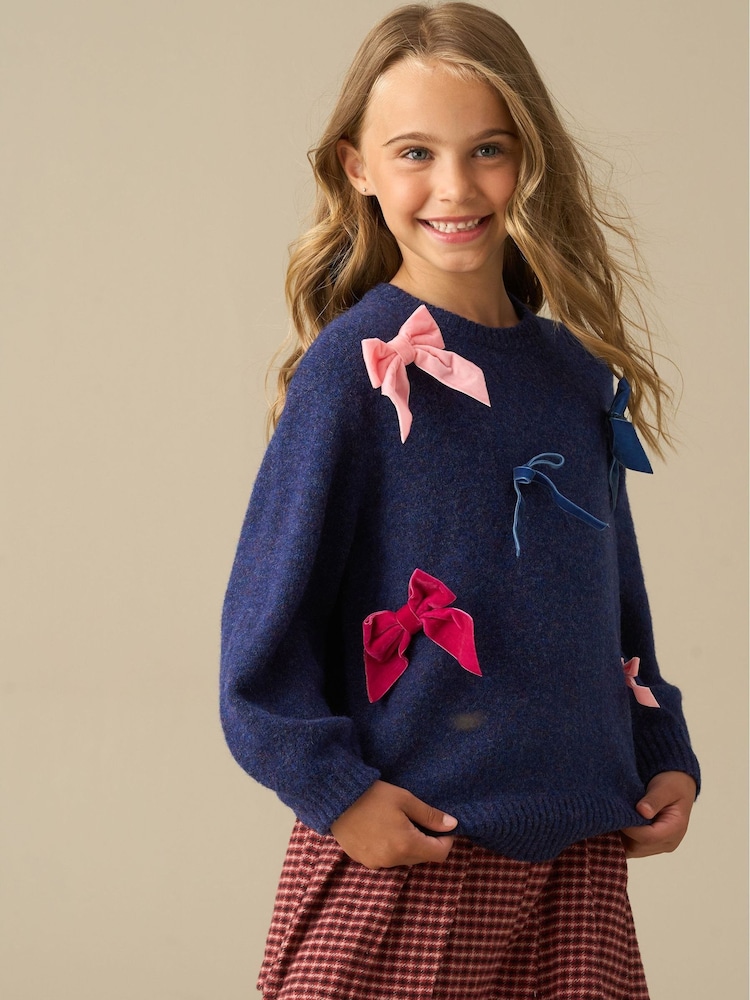 Angel & Rocket Blue Freya All Over Bow Knitted Jumper - Image 2 of 3 Angel & Rocket Blue Freya All Over Bow Knitted Jumper - Image 2 of 3