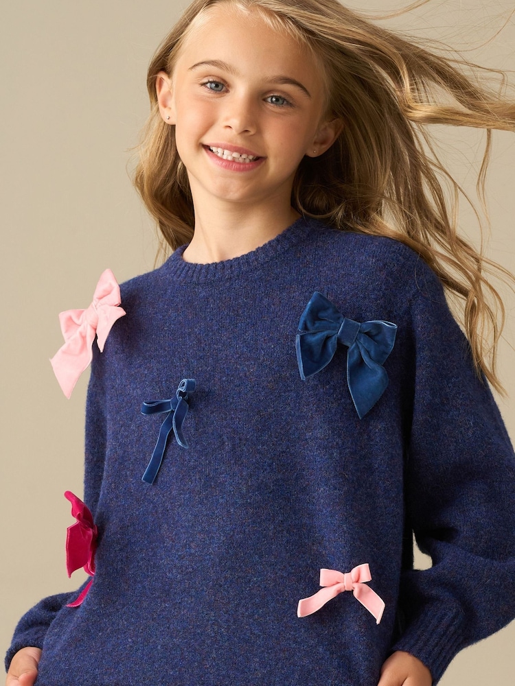 Angel & Rocket Blue Freya All Over Bow Knitted Jumper - Image 3 of 3 Angel & Rocket Blue Freya All Over Bow Knitted Jumper - Image 3 of 3