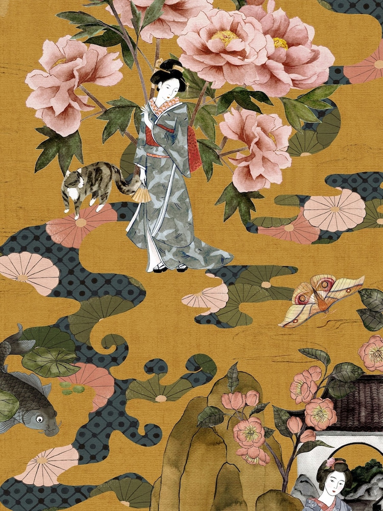 Riva Paoletti Yellow Geisha Digitally Printed Wallpaper - Image 1 of 1