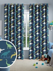 Navy Blue Multi Dino Made To Measure 100% Cotton Curtains - Image 1 of 9