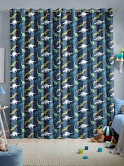 Navy Blue Multi Dino Made To Measure 100% Cotton Curtains - Image 2 of 9