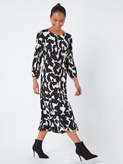 Roman Black Petite Geo Print Stretch Midi Dress - Image 1 of 5