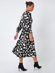 Roman Black Petite Geo Print Stretch Midi Dress - Image 2 of 5