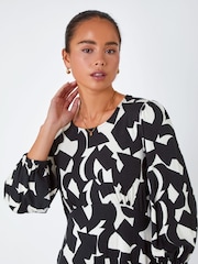 Roman Black Petite Geo Print Stretch Midi Dress - Image 4 of 5