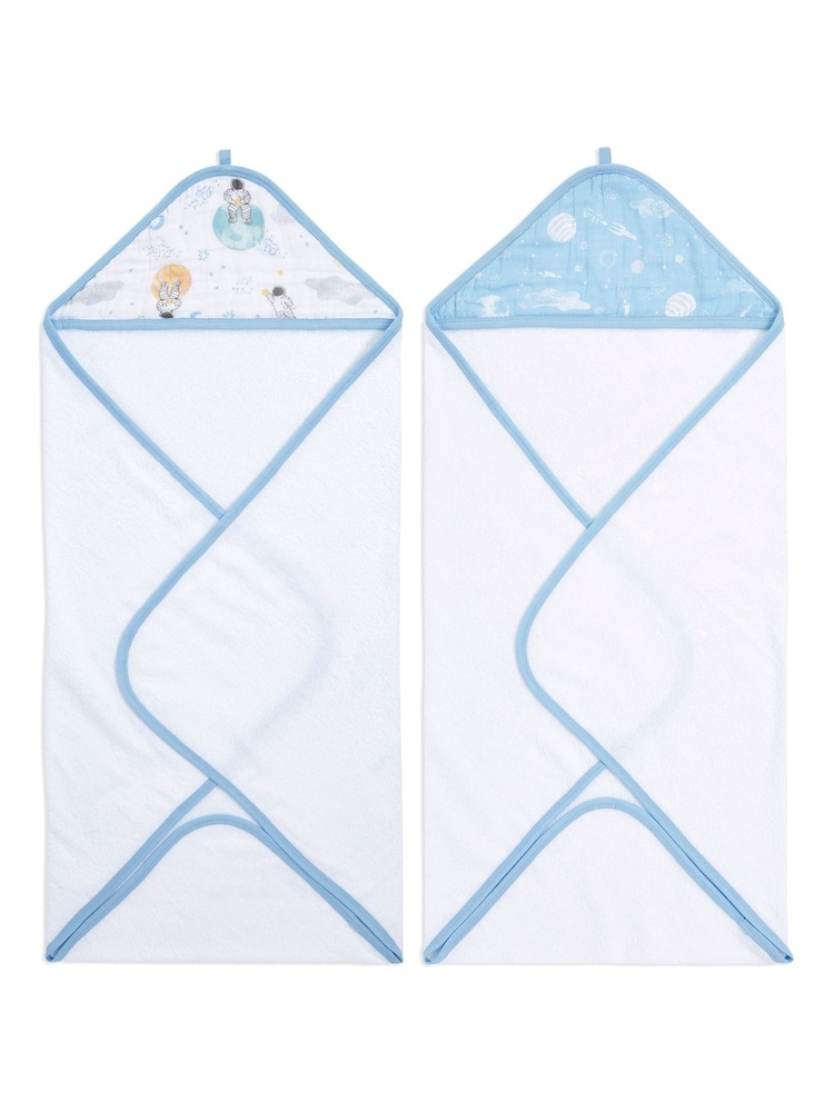 aden + anais White Essentials Hooded 100% Cotton Towels 2 Pack - Image 1 of 5