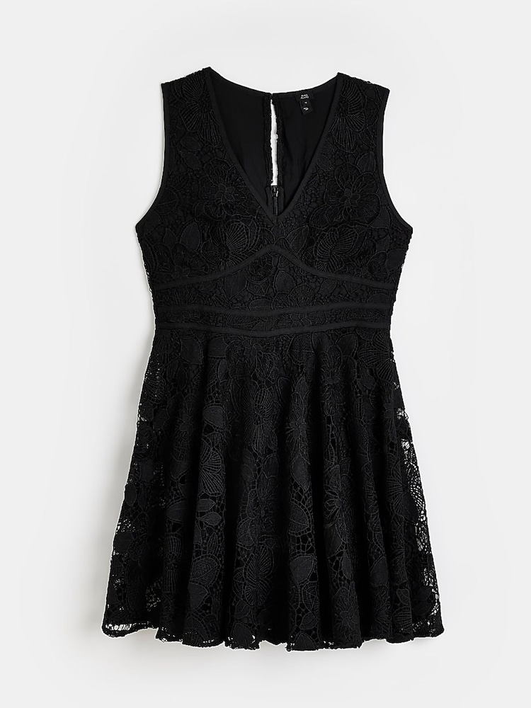 River Island Black Mini Lace Puff Skirt Dress - Image 5 of 5