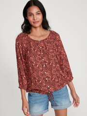 M&Co Red Swirl Design Gypsy Top - Image 1 of 4