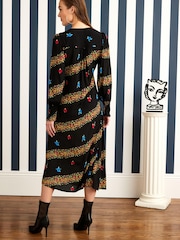 Black Floral Celia Birtwell Long Sleeve Midi Dress - Image 2 of 4