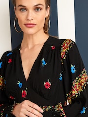 Black Floral Celia Birtwell Long Sleeve Midi Dress - Image 3 of 4