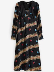 Black Floral Celia Birtwell Long Sleeve Midi Dress - Image 4 of 4