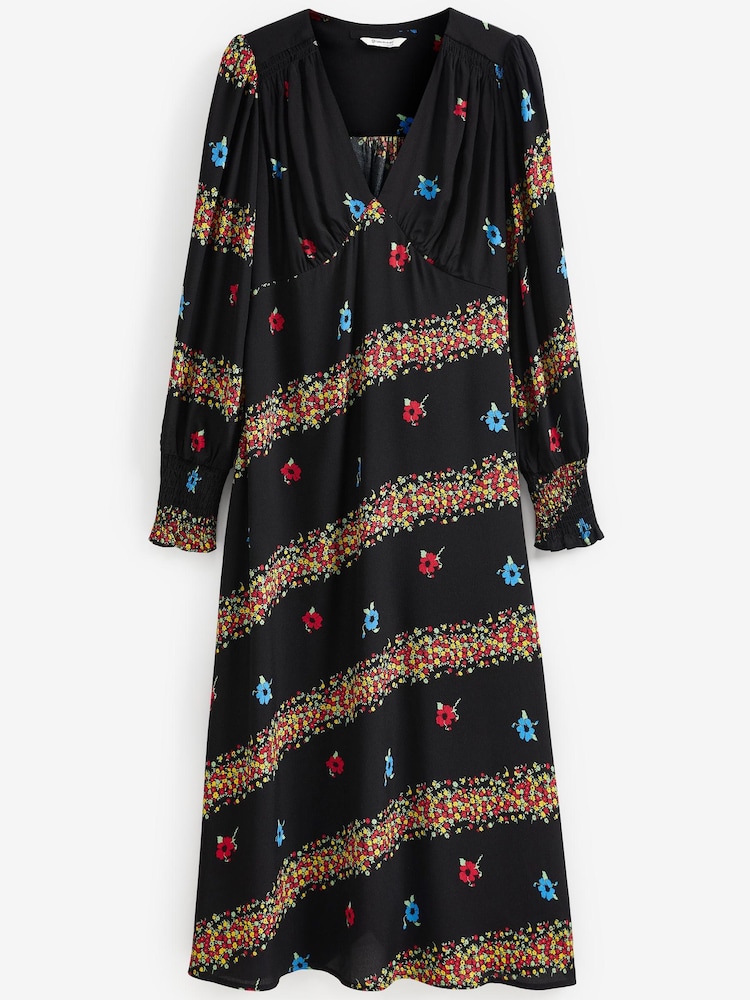 Black Floral Celia Birtwell Long Sleeve Midi Dress - Image 4 of 4 Black Floral Celia Birtwell Long Sleeve Midi Dress - Image 4 of 4
