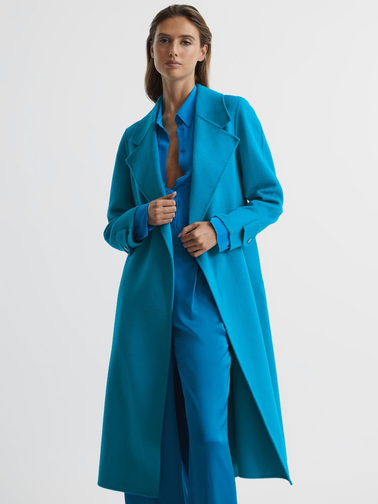 Reiss Blue Agnes Belted Blindseam Wool Longline Coat - Image 1 of 7