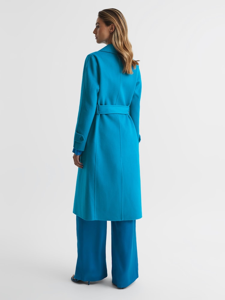 Reiss Blue Agnes Belted Blindseam Wool Longline Coat - Image 5 of 7