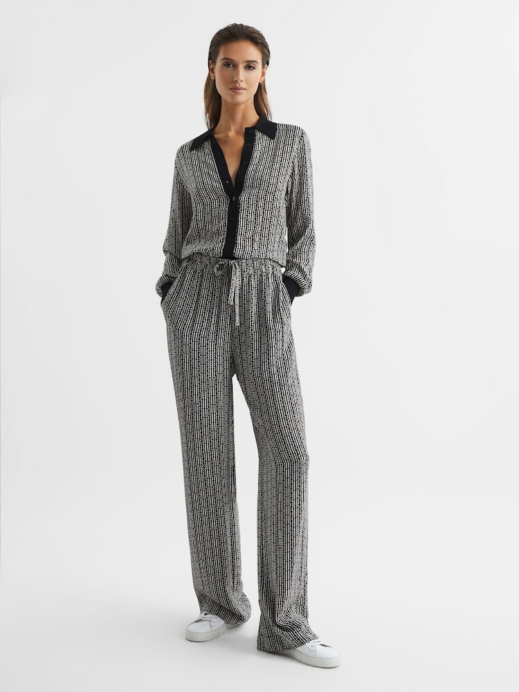 Reiss Black Sky Printed Wide Leg Trousers - Image 1 of 7