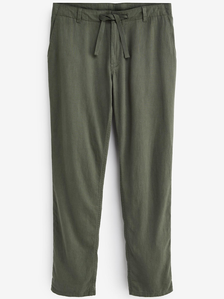 Sage Green Linen Blend Drawstring Trousers - Image 2 of 4 Sage Green Linen Blend Drawstring Trousers - Image 2 of 4