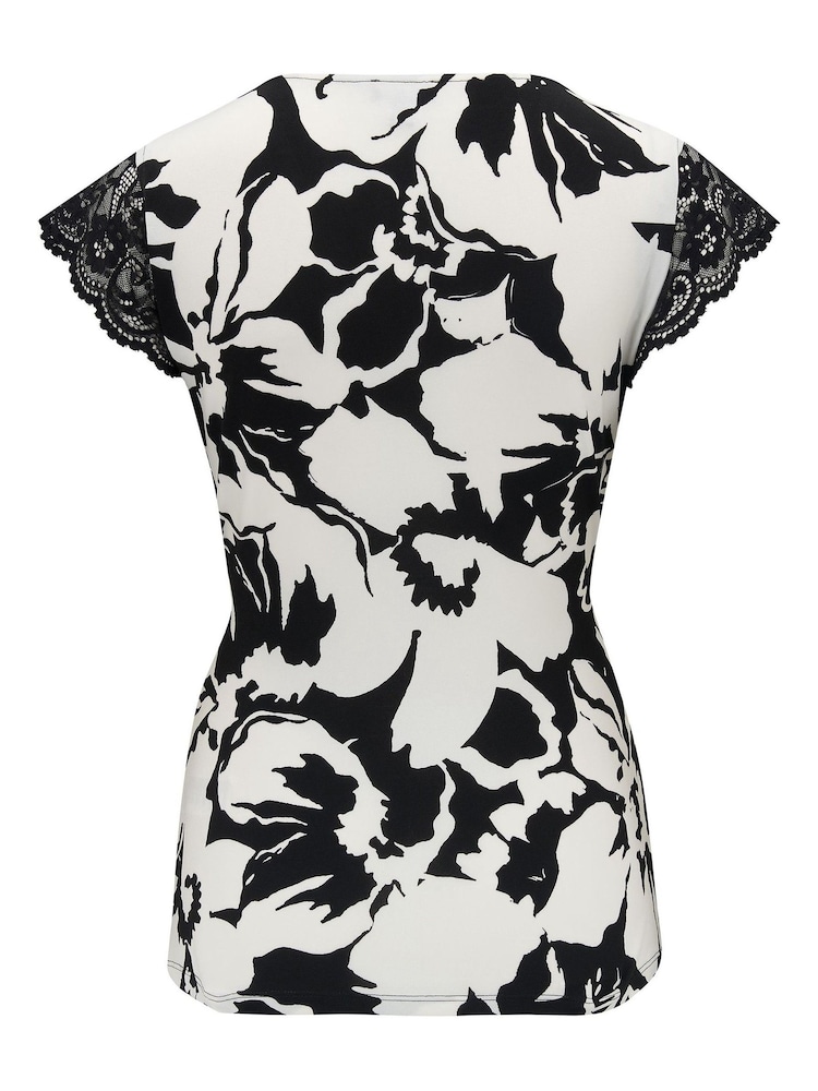 Pour Moi Black & White Julie Fuller Bust Slinky Jersey Lace Trim Wrap Top - Image 5 of 5