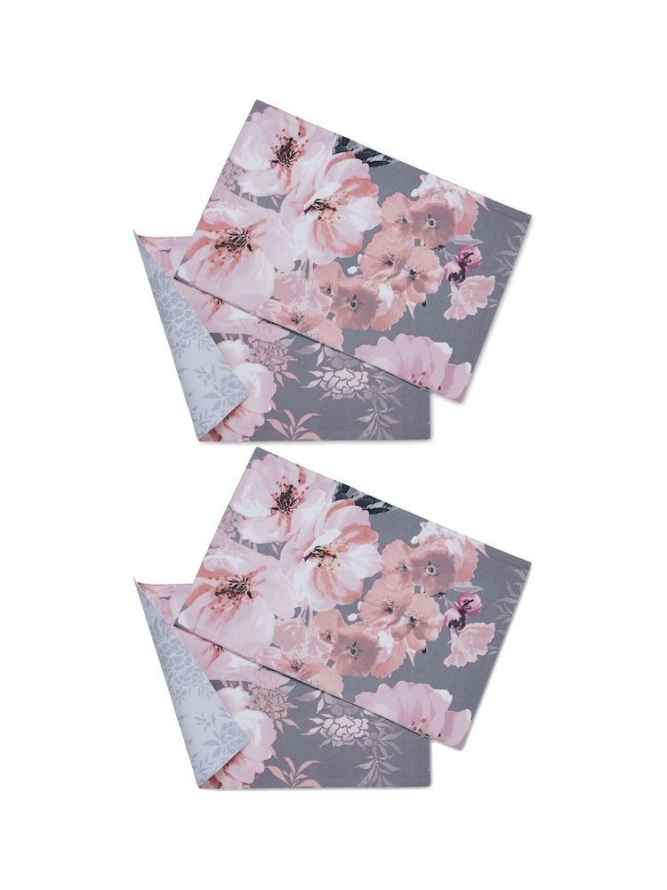 Catherine Lansfield 4 Pack Grey Dramatic Floral Wipeable 100% Cotton Placemats - Image 4 of 4