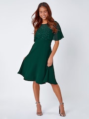 Roman Green Petite Embellished Skater Dress - Image 2 of 5