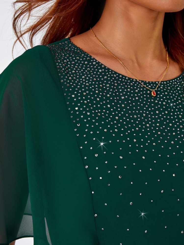 Roman Green Petite Embellished Skater Dress - Image 5 of 5
