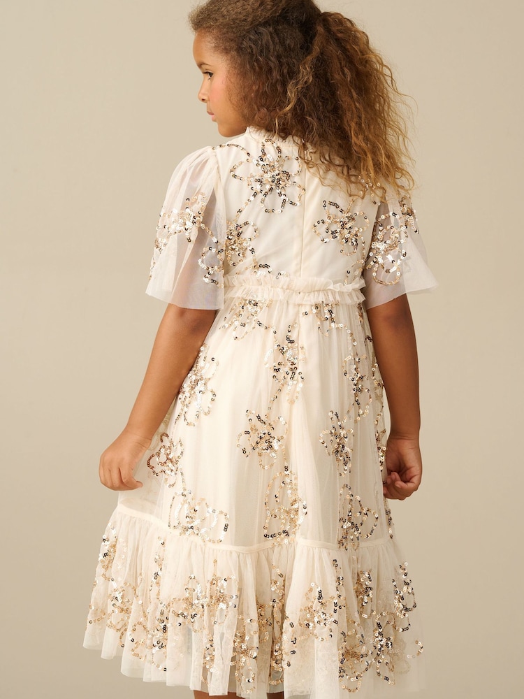 Angel & Rocket Cream Delta Sequin Flower Mesh Dress - Image 2 of 4