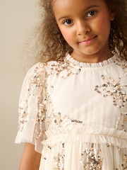 Angel & Rocket Cream Delta Sequin Flower Mesh Dress - Image 3 of 4