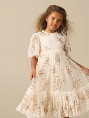 Angel & Rocket Cream Delta Sequin Flower Mesh Dress - Image 4 of 4