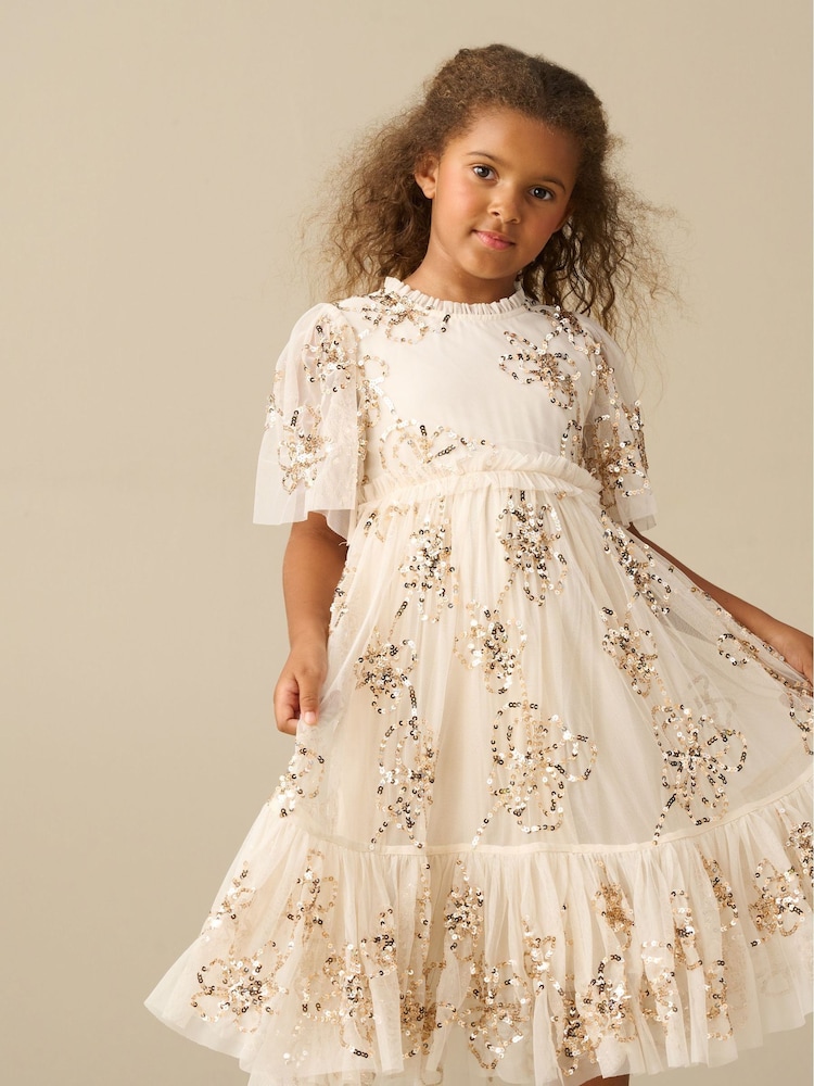 Angel & Rocket Cream Delta Sequin Flower Mesh Dress - Image 4 of 4