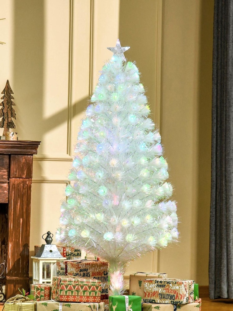 Homcom White Fibre Optic Artificial Christmas 5ft Tree - Image 1 of 5