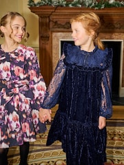 Angel & Rocket Blue Amelia Velvet Frill Collar Dress - Image 1 of 7