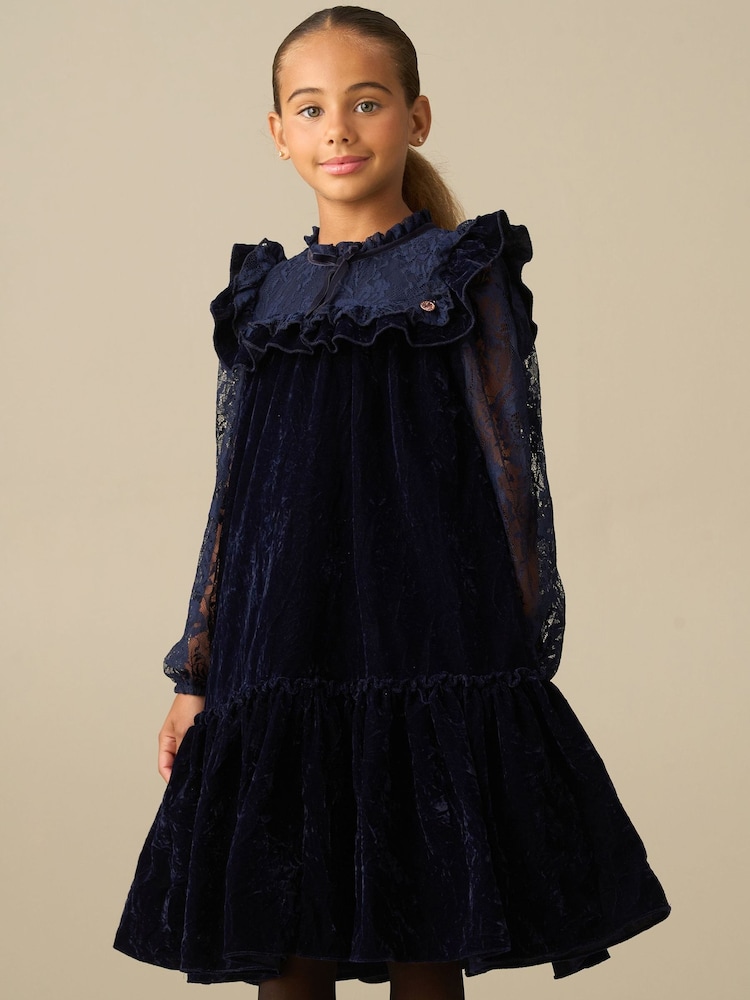 Angel & Rocket Blue Amelia Velvet Frill Collar Dress - Image 1 of 7