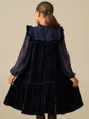 Angel & Rocket Blue Amelia Velvet Frill Collar Dress - Image 2 of 7