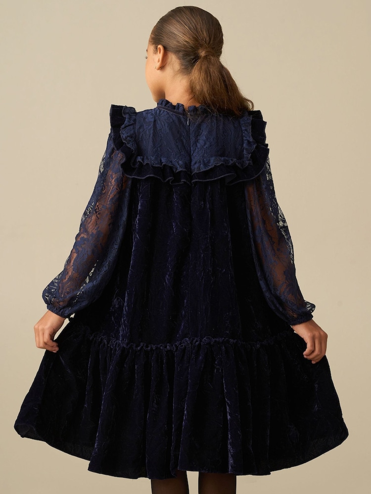 Angel & Rocket Blue Amelia Velvet Frill Collar Dress - Image 2 of 7