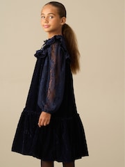 Angel & Rocket Blue Amelia Velvet Frill Collar Dress - Image 3 of 7