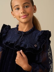 Angel & Rocket Blue Amelia Velvet Frill Collar Dress - Image 7 of 7