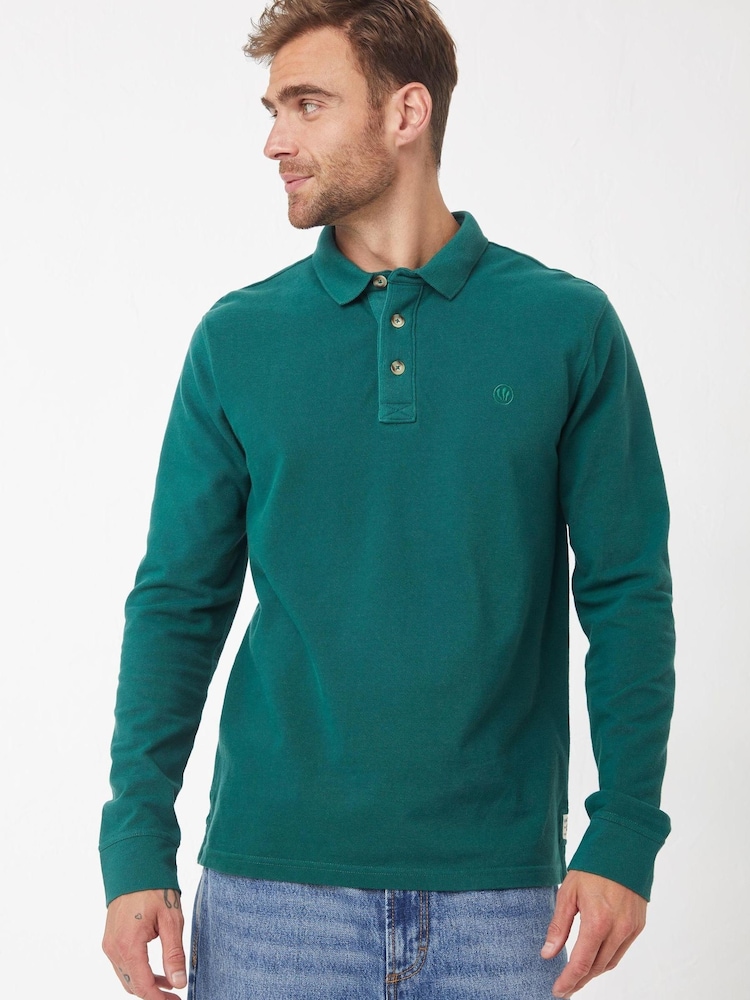 Fat Face Green Long Sleeve Pique Polo Shirt - Image 1 of 4 Fat Face Green Long Sleeve Pique Polo Shirt - Image 1 of 4