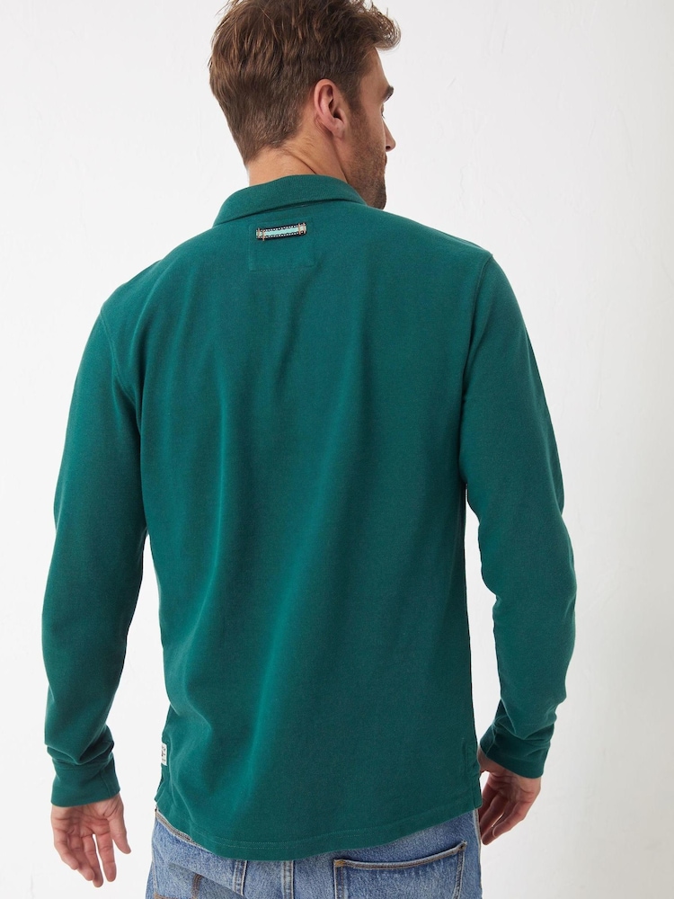 Fat Face Green Long Sleeve Pique Polo Shirt - Image 2 of 4 Fat Face Green Long Sleeve Pique Polo Shirt - Image 2 of 4