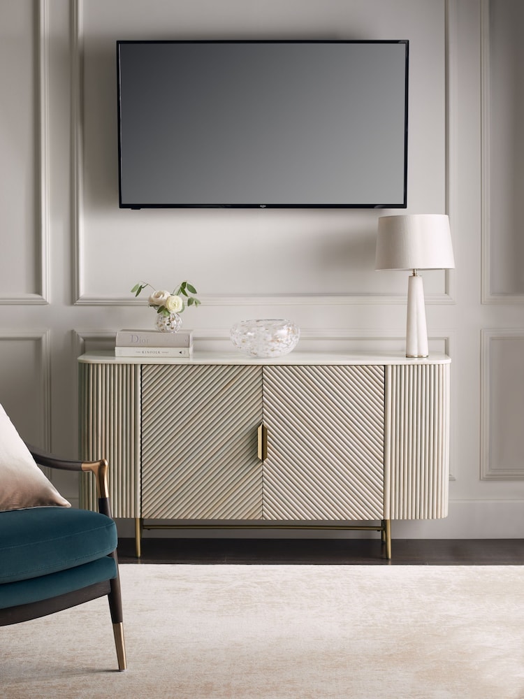 Light Grey Valencia Marble Mango Wood Large Sideboard - Image 2 of 11