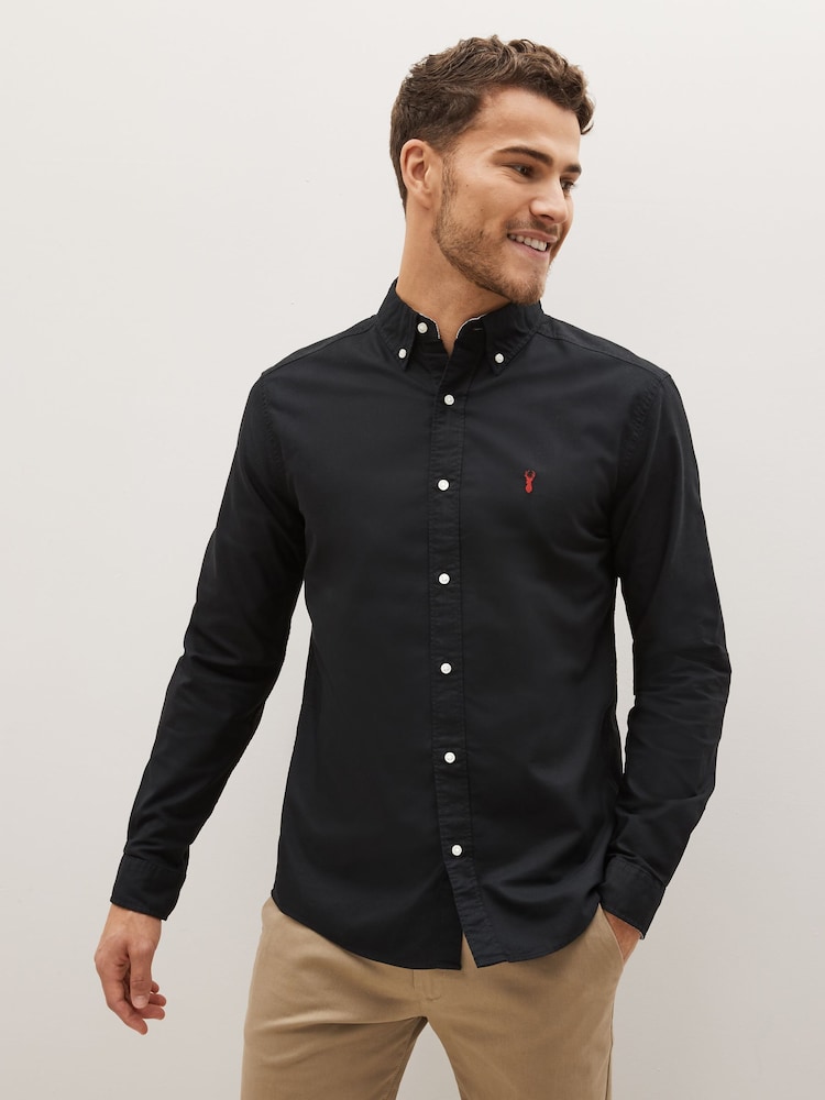 Black Regular Fit Long Sleeve Oxford Shirt - Image 1 of 4