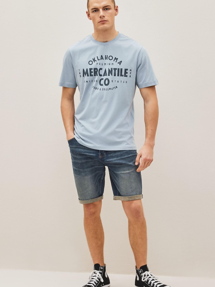 Dark Blue Straight Stretch Denim Shorts - Image 2 of 7