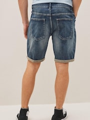 Dark Blue Straight Stretch Denim Shorts - Image 3 of 7