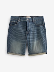 Dark Blue Straight Stretch Denim Shorts - Image 4 of 7