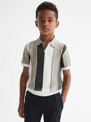 Reiss Grey Herald Junior Half Zip Colourblock Polo T-Shirt - Image 1 of 7
