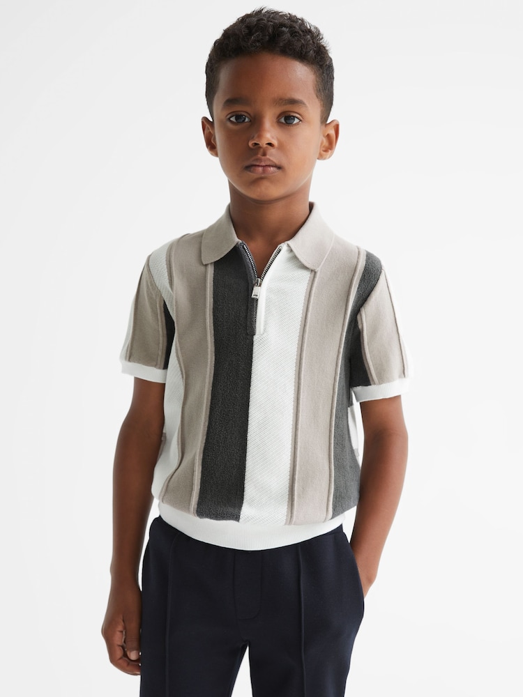 Reiss Grey Herald Junior Half Zip Colourblock Polo T-Shirt - Image 1 of 7