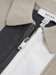 Reiss Grey Herald Junior Half Zip Colourblock Polo T-Shirt - Image 7 of 7